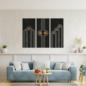 Quadro Moderno 3 pezzi stampa su tela GRANDE QUADRO 100x150 cm SIMPLE SHAPES, geometrico astratto nero per soggiorno, capezzale camera da letto, ufficio del brand Lupia, categoria: Arredo e decorazioni > Quadri e Tele > Grandi Quadri.