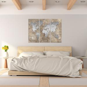 Quadro Moderno 3 pezzi stampa su tela GRANDE QUADRO 100x150 cm WORLD BROWN SILVER, carta geografica mappamondo per soggiorno, capezzale camera da letto del brand Lupia, categoria: Arredo e decorazioni > Quadri e Tele > Grandi Quadri.