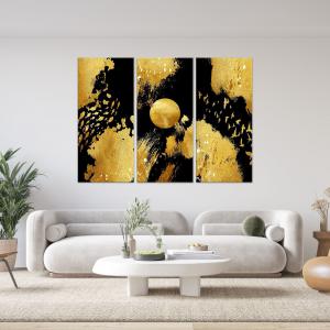 Quadro Moderno 3 pezzi stampa su tela GRANDE QUADRO 122x180 cm GOLD NATURE, oro e nero astratto per soggiorno, capezzale camera da letto, ufficio del brand Lupia, categoria: Arredo e decorazioni > Quadri e Tele > Grandi Quadri.