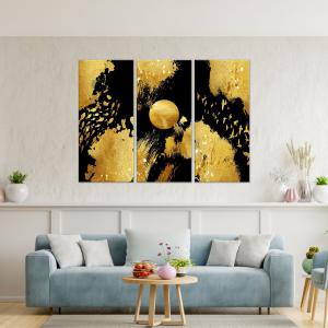 Quadro Moderno 3 pezzi stampa su tela GRANDE QUADRO 122x180 cm GOLD NATURE, oro e nero astratto per soggiorno, capezzale camera da letto, ufficio del brand Lupia, categoria: Arredo e decorazioni > Quadri e Tele > Grandi Quadri.