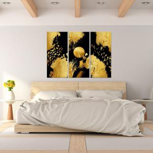 Quadro Moderno 3 pezzi stampa su tela GRANDE QUADRO 122x180 cm GOLD NATURE, oro e nero astratto per soggiorno, capezzale camera da letto, ufficio del brand Lupia, categoria: Arredo e decorazioni > Quadri e Tele > Grandi Quadri.