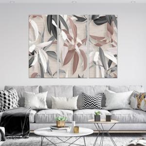 Quadro Moderno 3 pezzi stampa su tela GRANDE QUADRO 122x180 cm LEAVES MIX, foglie astratte per soggiorno, capezzale camera da letto, ufficio del brand Lupia, categoria: Arredo e decorazioni > Quadri e Tele > Grandi Quadri.
