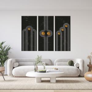 Quadro Moderno 3 pezzi stampa su tela GRANDE QUADRO 122x180 cm SIMPLE SHAPES, geometrico astratto nero per soggiorno, capezzale camera da letto, ufficio del brand Lupia, categoria: Arredo e decorazioni > Quadri e Tele > Grandi Quadri.