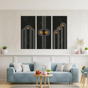 Quadro Moderno 3 pezzi stampa su tela GRANDE QUADRO 122x180 cm SIMPLE SHAPES, geometrico astratto nero per soggiorno, capezzale camera da letto, ufficio del brand Lupia, categoria: Arredo e decorazioni > Quadri e Tele > Grandi Quadri.