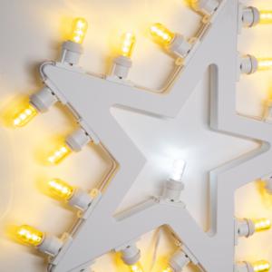 Lampada da parete in Legno STELLA DI NATALE 44x42 cm LUMINARIA d'arredo pugliese 21 lampadine colorate del brand Lupia, categoria: Artigianato salentino > Luminarie Salentine > Luminaria.