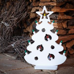 Lampada da tavolo in Legno ALBERO DI NATALE Classico 48x19xH69 cm LUMINARIA d'arredo pugliese 12 lampadine colorate del brand Lupia, categoria: Idee regalo e bomboniere > Oggettistica > Natale.