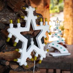 Lampada da parete in Legno STELLA DI NATALE 44x42 cm LUMINARIA d'arredo pugliese 21 lampadine colorate del brand Lupia, categoria: Artigianato salentino > Luminarie Salentine > Luminaria.