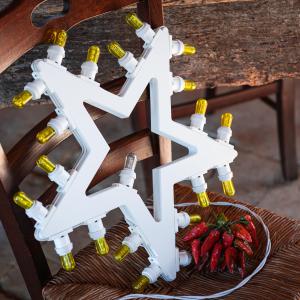 Lampada da parete in Legno STELLA DI NATALE 44x42 cm LUMINARIA d'arredo pugliese 21 lampadine colorate del brand Lupia, categoria: Artigianato salentino > Luminarie Salentine > Luminaria.