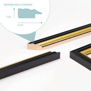 Cornice portafoto in legno da parete scura Nera con profilo Oro BLACK GOLD, per foto, stampe artistiche, poster, quadri moderni - 10x15 cm del brand Lupia, categoria: Arredo e decorazioni > Cornici e Portafoto > Cornici portafoto da parete.