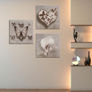Set 3 pezzi Quadri su tela cuore farfalla fiori Canvas World 57x57 cm SHABBY per soggiorno, capezzale camera da letto, cucina, ufficio del brand Lupia, categoria: Arredo e decorazioni > Quadri e Tele > Quadri su tela.
