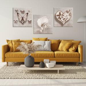 Set 3 pezzi Quadri su tela cuore farfalla fiori Canvas World 57x57 cm SHABBY per soggiorno, capezzale camera da letto, cucina, ufficio del brand Lupia, categoria: Arredo e decorazioni > Quadri e Tele > Quadri su tela.