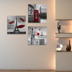 Set 3 pezzi Quadri su tela capitali in rosso Canvas World 57x57 cm CITY RED per soggiorno, capezzale camera da letto, cucina, ufficio del brand Lupia, categoria: Arredo e decorazioni > Quadri e Tele > Quadri a pannelli.