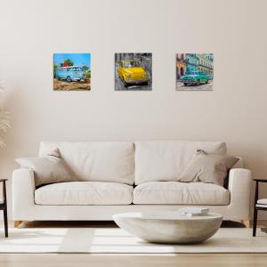 Set 3 pezzi Quadri su tela Canvas Day Brillant con glitter CARS 38x38 cm, tema auto d'epoca, per soggiorno, capezzale camera da letto, cucina del brand Lupia, categoria: Arredo e decorazioni > Quadri e Tele > Quadri su tela.