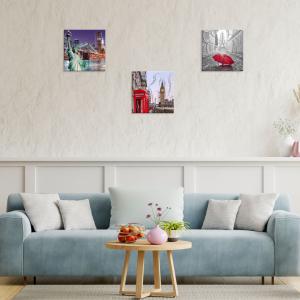 Set 3 pezzi Quadri su tela Canvas Day Brillant con glitter NEW CITY 38x38 cm, tema cittÃ  del mondo, per soggiorno, capezzale camera da letto, cucina del brand Lupia, categoria: Arredo e decorazioni > Quadri e Tele > Quadri su tela.