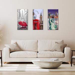 Set 3 pezzi Quadri su tela Canvas Day Brillant con glitter NEW CITY 38x75 cm, tema cittÃ  del mondo, per soggiorno, capezzale camera da letto, cucina del brand Lupia, categoria: Arredo e decorazioni > Quadri e Tele > Quadri su tela.