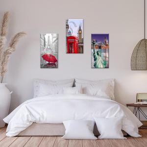 Set 3 pezzi Quadri su tela Canvas Day Brillant con glitter NEW CITY 38x75 cm, tema cittÃ  del mondo, per soggiorno, capezzale camera da letto, cucina del brand Lupia, categoria: Arredo e decorazioni > Quadri e Tele > Quadri su tela.