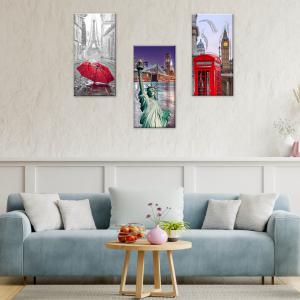 Set 3 pezzi Quadri su tela Canvas Day Brillant con glitter NEW CITY 38x75 cm, tema cittÃ  del mondo, per soggiorno, capezzale camera da letto, cucina del brand Lupia, categoria: Arredo e decorazioni > Quadri e Tele > Quadri su tela.