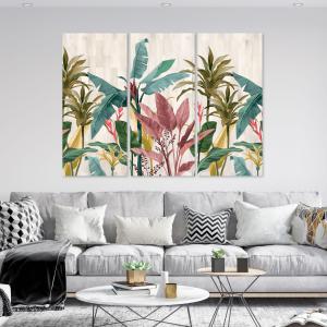 Quadro Moderno 3 pezzi stampa su tela GRANDE QUADRO 122x180 cm BANANA LEAVES, foglie banano per soggiorno, capezzale camera da letto, ufficio del brand Lupia, categoria: Arredo e decorazioni > Quadri e Tele > Grandi Quadri.