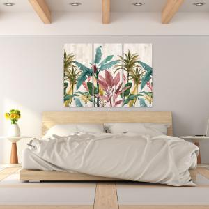 Quadro Moderno 3 pezzi stampa su tela GRANDE QUADRO 122x180 cm BANANA LEAVES, foglie banano per soggiorno, capezzale camera da letto, ufficio del brand Lupia, categoria: Arredo e decorazioni > Quadri e Tele > Grandi Quadri.