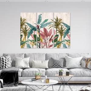 Quadro Moderno 3 pezzi stampa su tela GRANDE QUADRO 100x150 cm BANANA LEAVES, foglie banano per soggiorno, capezzale camera da letto, ufficio del brand Lupia, categoria: Arredo e decorazioni > Quadri e Tele > Quadri a pannelli.