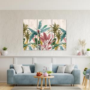 Quadro Moderno 3 pezzi stampa su tela GRANDE QUADRO 100x150 cm BANANA LEAVES, foglie banano per soggiorno, capezzale camera da letto, ufficio del brand Lupia, categoria: Arredo e decorazioni > Quadri e Tele > Quadri a pannelli.