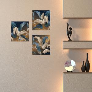 Set 3 pezzi Quadri su tela con foglie toni blu oro Canvas Day 38x38 cm LEAVES WHITE BLUE per soggiorno, capezzale camera da letto, cucina, ufficio del brand Lupia, categoria: Arredo e decorazioni > Quadri e Tele > Quadri su tela.