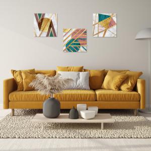 Set 3 pezzi Quadri su tela astratto verde, rosa e oro Canvas Day 38x38 cm GEOMETRIES 1 per soggiorno, capezzale camera da letto, cucina, ufficio del brand Lupia, categoria: Arredo e decorazioni > Quadri e Tele > Quadri su tela.