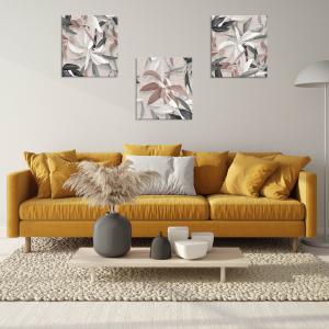 Set 3 pezzi Quadri su foglie grigie Canvas World 57x57 cm LEAVES MIX per soggiorno, capezzale camera da letto, cucina, ufficio del brand Lupia, categoria: Arredo e decorazioni > Quadri e Tele > Quadri su tela.