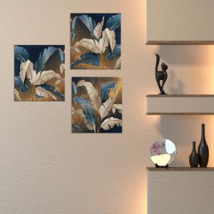 Set 3 pezzi Quadri su foglie blu e oro Canvas World 57x57 cm LEAVES WHITE BLUE per soggiorno, capezzale camera da letto, cucina, ufficio del brand Lupia, categoria: Arredo e decorazioni > Quadri e Tele > Quadri su tela.