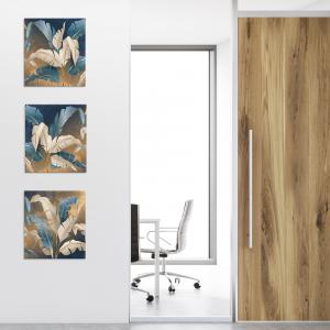 Set 3 pezzi Quadri su foglie blu e oro Canvas World 57x57 cm LEAVES WHITE BLUE per soggiorno, capezzale camera da letto, cucina, ufficio del brand Lupia, categoria: Arredo e decorazioni > Quadri e Tele > Quadri su tela.