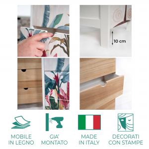 Cassettiera comodino MOBILE ITALY Bianco BANANA LEAVES BEIGE con 2 CASSETTI in legno 39x29xH45 cm organizer decorato con stampa del brand Lupia, categoria: Complementi d'arredo > Mobili, Cassettiere, Bauletti > Mobili, Cassettiere.