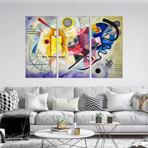 Quadro Moderno 3 pezzi stampa su tela GRANDE QUADRO 122x180 cm GIALLO ROSSO BLU di Kandinskij per soggiorno, capezzale camera da letto, ufficio del brand Lupia, categoria: Arredo e decorazioni > Quadri e Tele > Grandi Quadri.