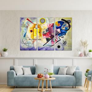 Quadro Moderno 3 pezzi stampa su tela GRANDE QUADRO 122x180 cm GIALLO ROSSO BLU di Kandinskij per soggiorno, capezzale camera da letto, ufficio del brand Lupia, categoria: Arredo e decorazioni > Quadri e Tele > Grandi Quadri.