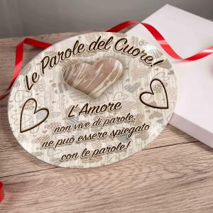 Bomboniera con Scatola bianca SOTTOPENTOLA in vetro temperato stampato LE PAROLE DEL CUORE diam. 21 cm idea regalo per Matrimonio Cresima Comunione Battesimo Anniversario Compleanno del brand Lupia, categoria: Idee regalo e bomboniere > Bomboniere > Bomboniere Sottopentola decorativi.