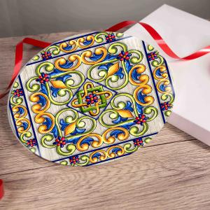 Bomboniera con Scatola bianca SOTTOPENTOLA in vetro temperato stampato MAIOLICA BEIGE diam. 21 cm idea regalo per Matrimonio Cresima Comunione Battesimo Anniversario Compleanno del brand Lupia, categoria: Idee regalo e bomboniere > Bomboniere > Bomboniere Sottopentola decorativi.