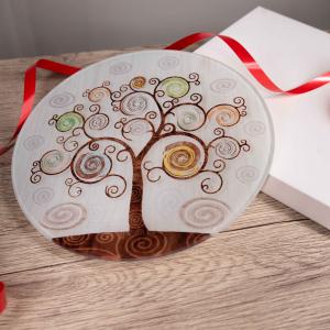 Bomboniera con Scatola bianca SOTTOPENTOLA in vetro temperato stampato TREE Albero della Vita diam. 21 cm idea regalo per Matrimonio Cresima Comunione Battesimo Anniversario Compleanno del brand Lupia, categoria: Idee regalo e bomboniere > Bomboniere > Bomboniere Sottopentola decorativi.