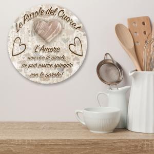 Bomboniera con Scatola bianca SOTTOPENTOLA in vetro temperato stampato LE PAROLE DEL CUORE diam. 21 cm idea regalo per Matrimonio Cresima Comunione Battesimo Anniversario Compleanno del brand Lupia, categoria: Idee regalo e bomboniere > Bomboniere > Bomboniere Sottopentola decorativi.