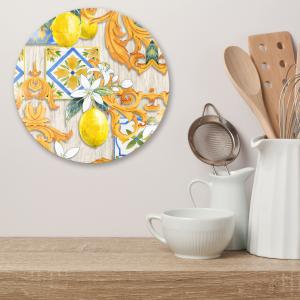 Bomboniera con Scatola bianca SOTTOPENTOLA in vetro temperato stampato LIMONI E ACANTO diam. 21 cm idea regalo per Matrimonio Cresima Comunione Battesimo Anniversario Compleanno del brand Lupia, categoria: Idee regalo e bomboniere > Bomboniere > Bomboniere Sottopentola decorativi.