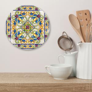 Bomboniera con Scatola bianca SOTTOPENTOLA in vetro temperato stampato MAIOLICA BEIGE diam. 21 cm idea regalo per Matrimonio Cresima Comunione Battesimo Anniversario Compleanno del brand Lupia, categoria: Idee regalo e bomboniere > Bomboniere > Bomboniere Sottopentola decorativi.