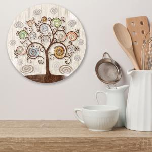 Bomboniera con Scatola bianca SOTTOPENTOLA in vetro temperato stampato TREE Albero della Vita diam. 21 cm idea regalo per Matrimonio Cresima Comunione Battesimo Anniversario Compleanno del brand Lupia, categoria: Idee regalo e bomboniere > Bomboniere > Bomboniere Sottopentola decorativi.