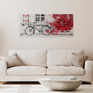 Lupia - Quadro Moderno BRILLANT con Glitter BIKE BOUGANVILLE RED | Stampa su Tela Poliestere | Decorazione Artigianale Italiana, Arte da Parete per Soggiorno e Ufficio | 65x149 cm, telaio Legno del brand Lupia, categoria: Arredo e decorazioni > Quadri e Tele > Quadri su tela.