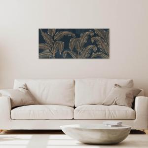 Lupia - Quadro Moderno BRILLANT con Glitter LARGE LEAVES BLUE | Stampa su Tela Poliestere | Decorazione Artigianale Italiana, Arte da Parete per Soggiorno e Ufficio | 52x122 cm, telaio Legno del brand Lupia, categoria: Arredo e decorazioni > Quadri e Tele > Quadri su tela.