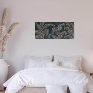Lupia - Quadro Moderno BRILLANT con Glitter LARGE LEAVES BLUE | Stampa su Tela Poliestere | Decorazione Artigianale Italiana, Arte da Parete per Soggiorno e Ufficio | 52x122 cm, telaio Legno del brand Lupia, categoria: Arredo e decorazioni > Quadri e Tele > Quadri su tela.