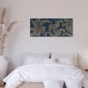 Lupia - Quadro Moderno BRILLANT con Glitter LARGE LEAVES BLUE | Stampa su Tela Poliestere | Decorazione Artigianale Italiana, Arte da Parete per Soggiorno e Ufficio | 65x149 cm, telaio Legno del brand Lupia, categoria: Arredo e decorazioni > Quadri e Tele > Quadri su tela.