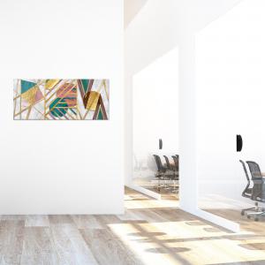 Lupia - Quadro Moderno Canvas World | Stampa su Tela PVC | Geometrie Astratte in Verde, Rosa e Oro | Telaio in Fibra di Legno, 65x149 cm, per soggiorno, capezzale camera da letto, ufficio del brand Lupia, categoria: Arredo e decorazioni > Quadri e Tele > Quadri su tela.