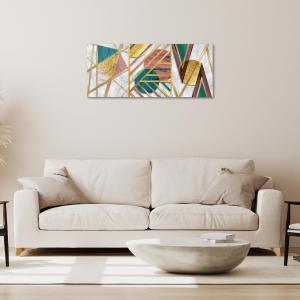 Lupia - Quadro Moderno Canvas World | Stampa su Tela PVC | Geometrie Astratte in Verde, Rosa e Oro | Telaio in Fibra di Legno, 65x149 cm, per soggiorno, capezzale camera da letto, ufficio del brand Lupia, categoria: Arredo e decorazioni > Quadri e Tele > Quadri su tela.