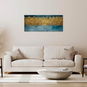 Lupia - Quadro moderno Stampa su Tela Canvas World 65x149 cm | Arte Moderna con Uccelli in Foresta Astratta Oro e Blu | Telaio in Fibra di Legno Ecologica, Legno del brand Lupia, categoria: Arredo e decorazioni > Quadri e Tele > Quadri su tela.