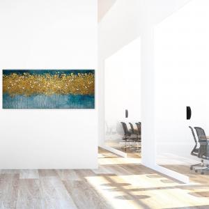 Lupia - Quadro moderno Stampa su Tela Canvas World 65x149 cm | Arte Moderna con Uccelli in Foresta Astratta Oro e Blu | Telaio in Fibra di Legno Ecologica, Legno del brand Lupia, categoria: Arredo e decorazioni > Quadri e Tele > Quadri su tela.