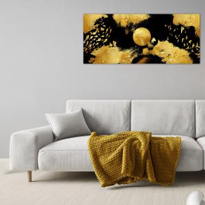 Lupia - Quadro moderno Stampa su Tela Canvas World GOLD NATURE 65x149 cm | Arte Moderna astratta con Uccelli in sfondo oro e nero | Telaio in Fibra di Legno Ecologica, Legno del brand Lupia, categoria: Arredo e decorazioni > Quadri e Tele > Quadri su tela.