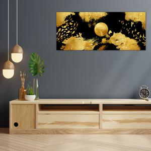 Lupia - Quadro moderno Stampa su Tela Canvas World GOLD NATURE 65x149 cm | Arte Moderna astratta con Uccelli in sfondo oro e nero | Telaio in Fibra di Legno Ecologica, Legno del brand Lupia, categoria: Arredo e decorazioni > Quadri e Tele > Quadri su tela.